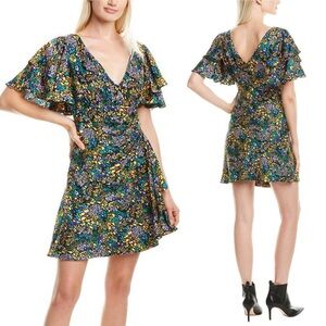 TANYA TAYLOR Rainbow Leopard Demi V-Neck Mini Dress Floral Multicolor Size 0